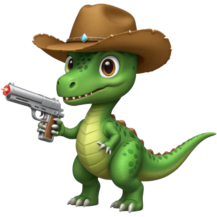 dinosaur with cowboy hat and a laser gun in hand emoji