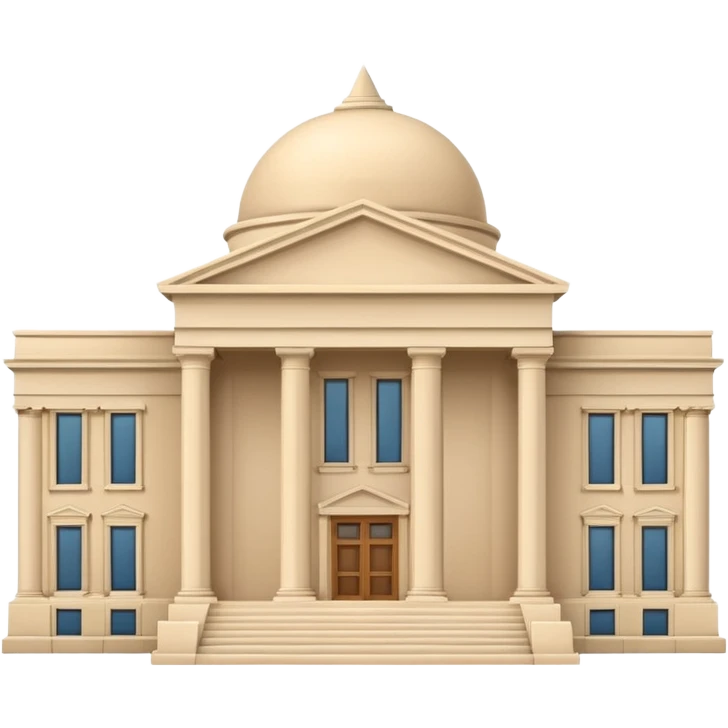 Minimal 3D emoji style government ministry building, classical architecture with columns and triangular roof, official state institution, neutral beige stone, clean shading, financial institution icon, isolated on transparent background, professional, no flags, no text emoji