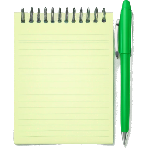 A pen and a green notepad emoji