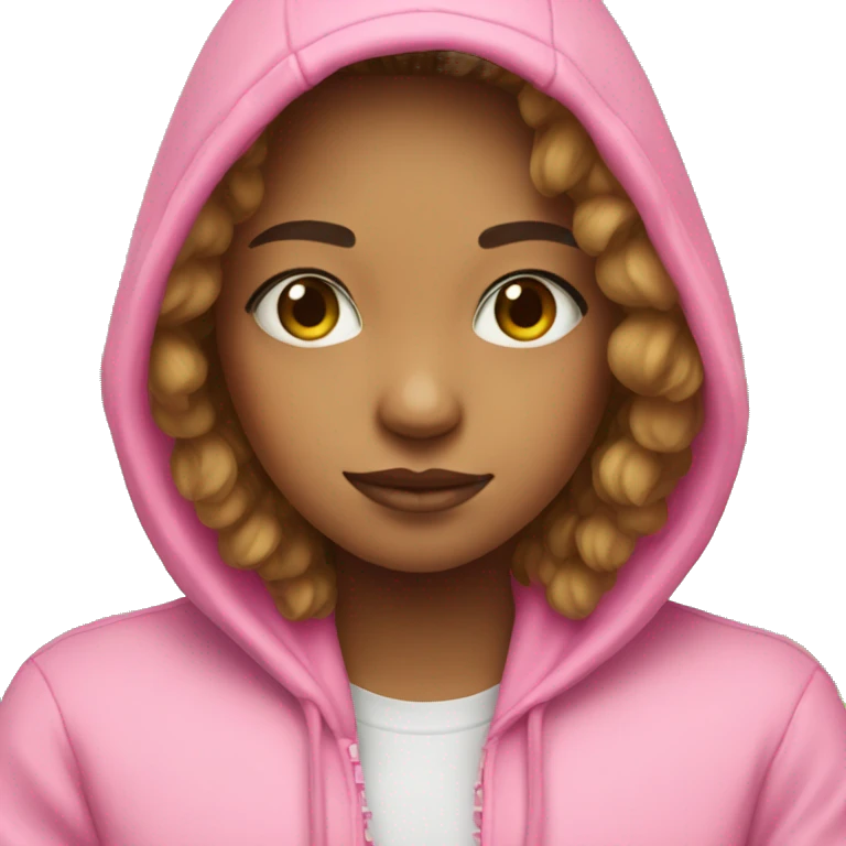 Girl wearing a pink hoodie saying pink palm puff emoji