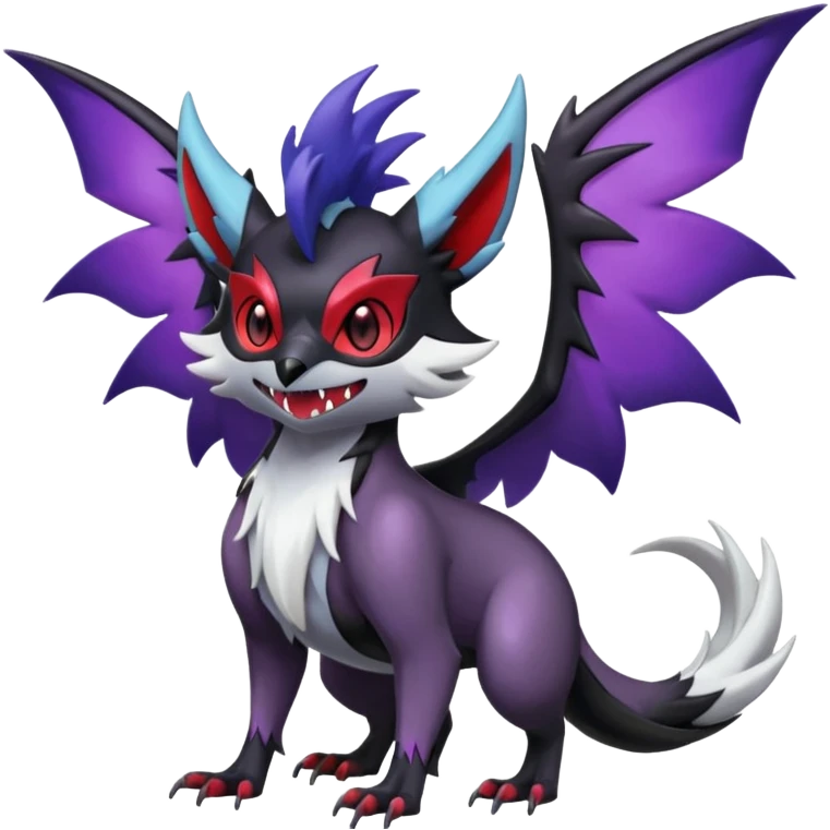 Shiny Cute Noibat-Noivern-Mightyena-Silvally-Fakémon-hybrid-creature (full body)  emoji