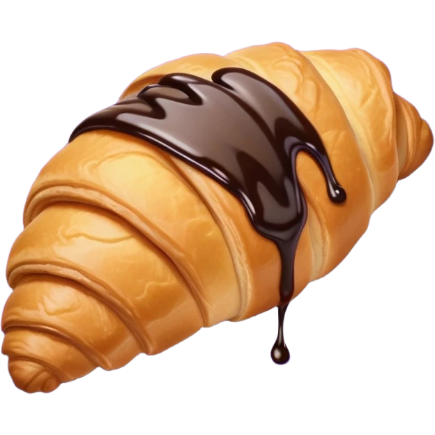 There's a croissant with chocolate syrup on a purple napkin emoji