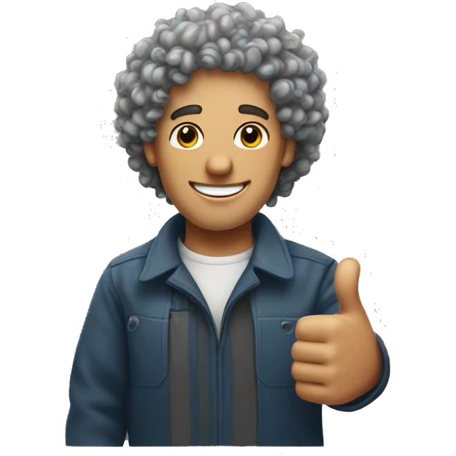 a curly haired man with thumbs up emoji