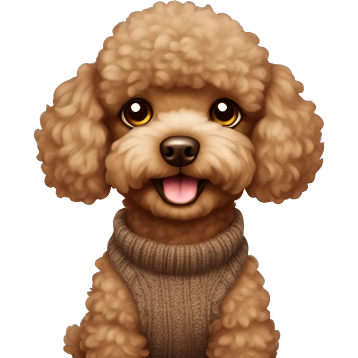 Fluffy toy poodle wearing a brown sweater emoji
