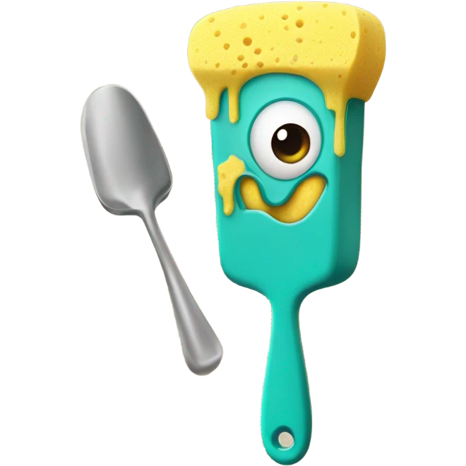 Sponge with eyes, feet, and hands holding a spatula emoji