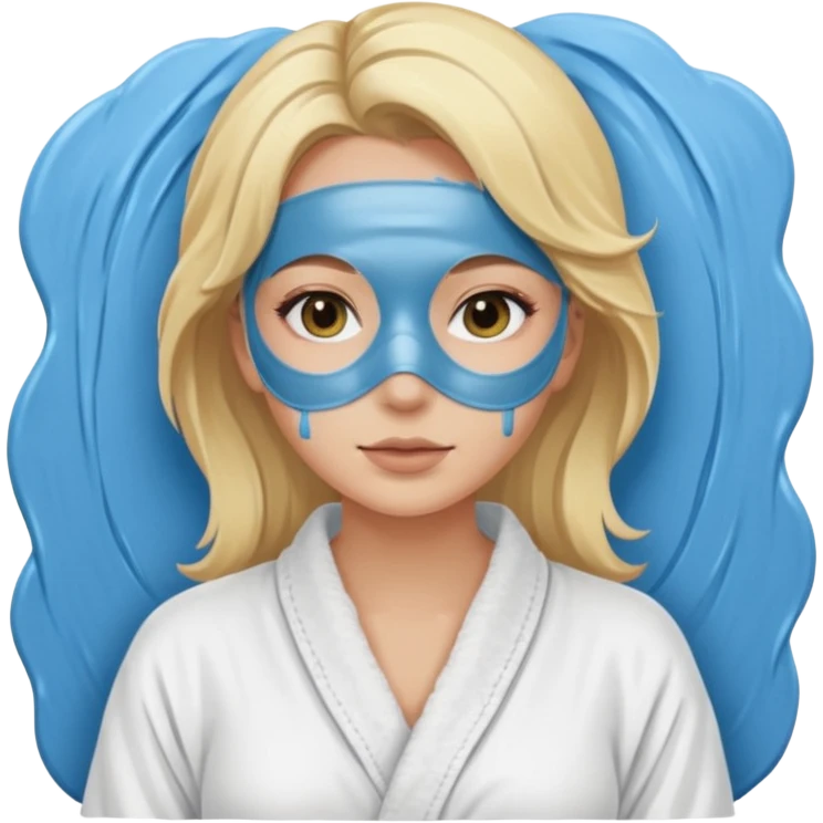 Blonde women wearing a white spa robe with a blue mud mask on emoji