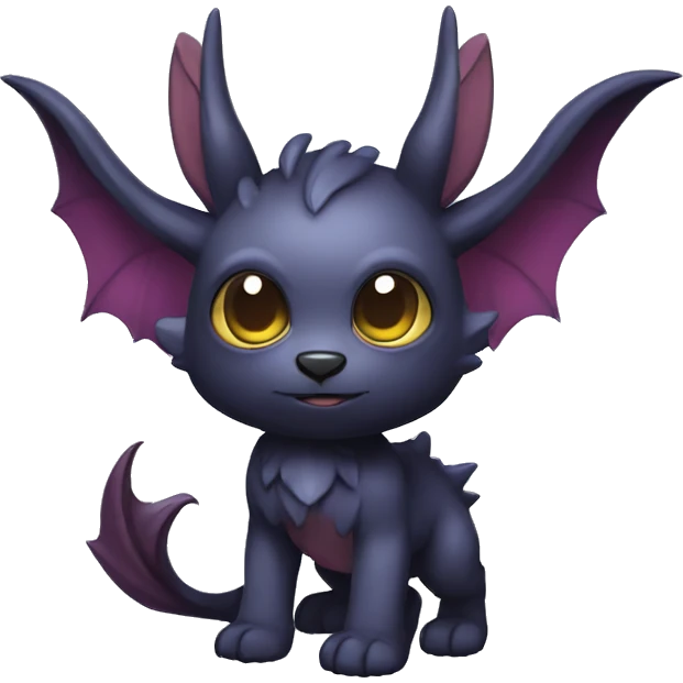 Cute cool fantasy dark-themed animal hybrid Fakemon with horns and bat ears full body emoji