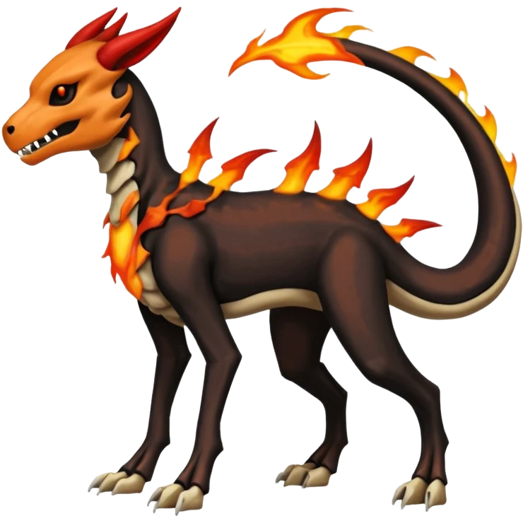 Skeletal Fiery Flaming Volcanic Draconic Cubone-Salandit-Houndoom-Houndour-Marowak-Poochyena-Litten-Fakémon-hybrid-creature (full body), 4 legs emoji
