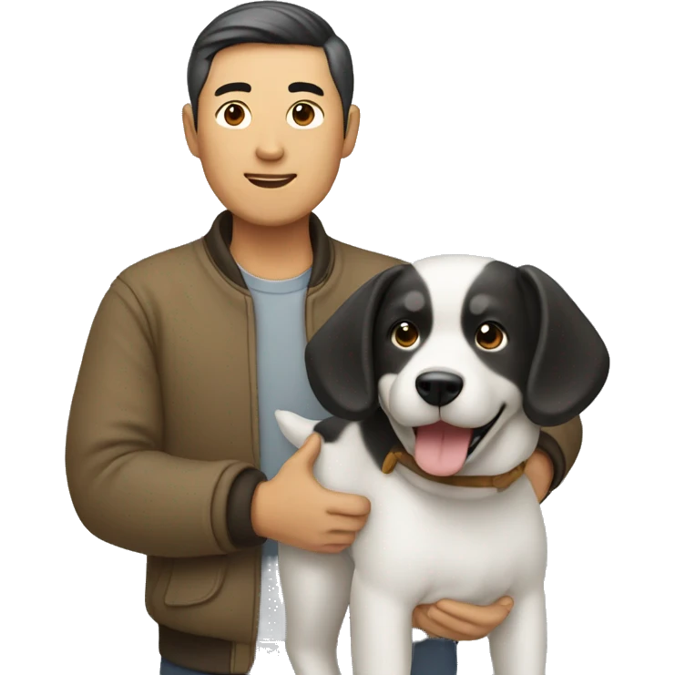 Asian man with a dog in his hand emoji