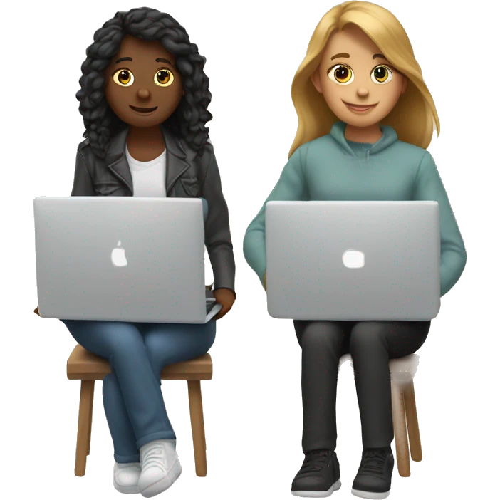 2 girl and 3 man each of them holding laptop and sit together  emoji