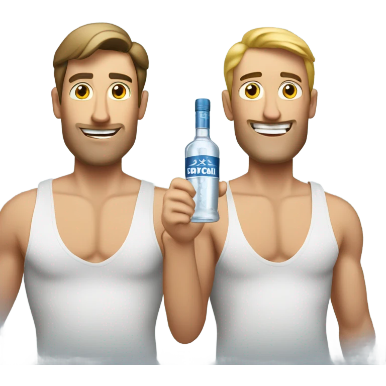 Two shirtless Caucasian men with vodka in hand emoji