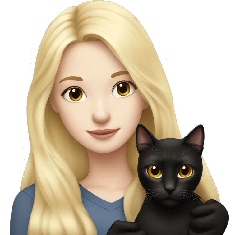 pretty woman with pale skin, very long blonde hair  hugging a black cat emoji