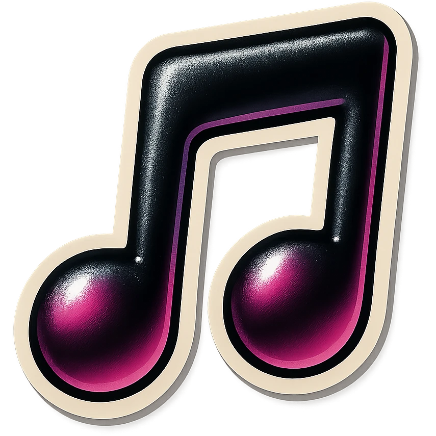 black and pink music note, energetic and stylish, vintage sticker look emoji