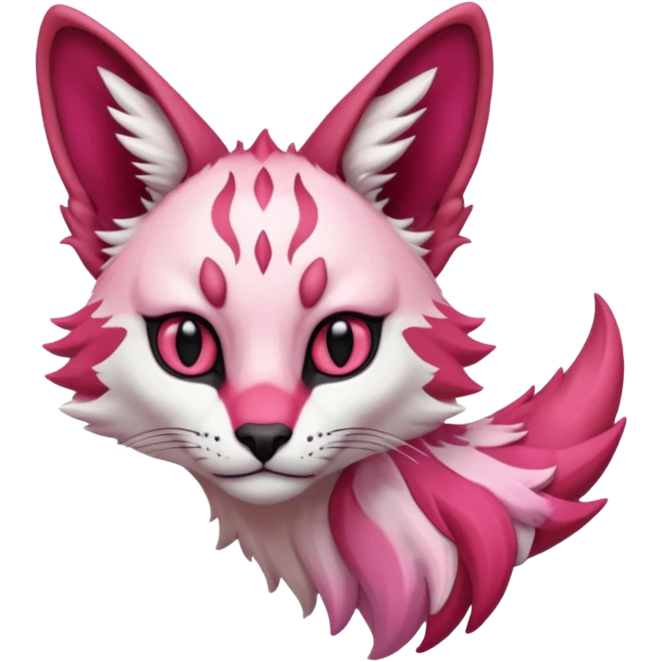 Epic complex detailed sanguine-red magenta pink white pastel realistic aesthetic-scenic-Fakémon-Trico-Sergal-Serval-Vernid-creature emoji