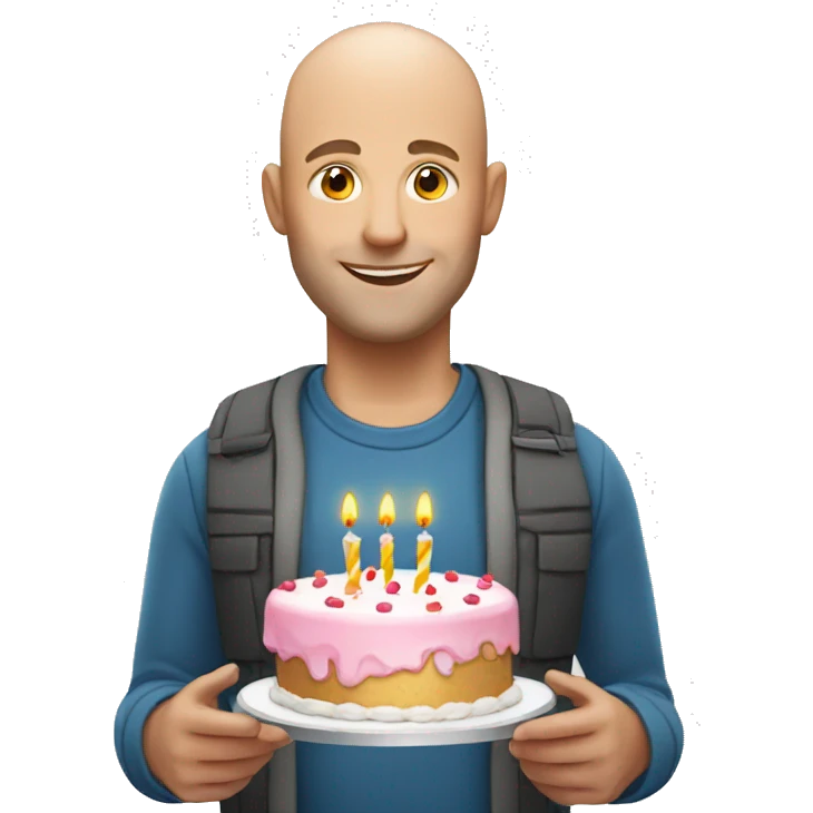 white bald man wearing a  cap HOLDING BIRTHDAY CAKE emoji