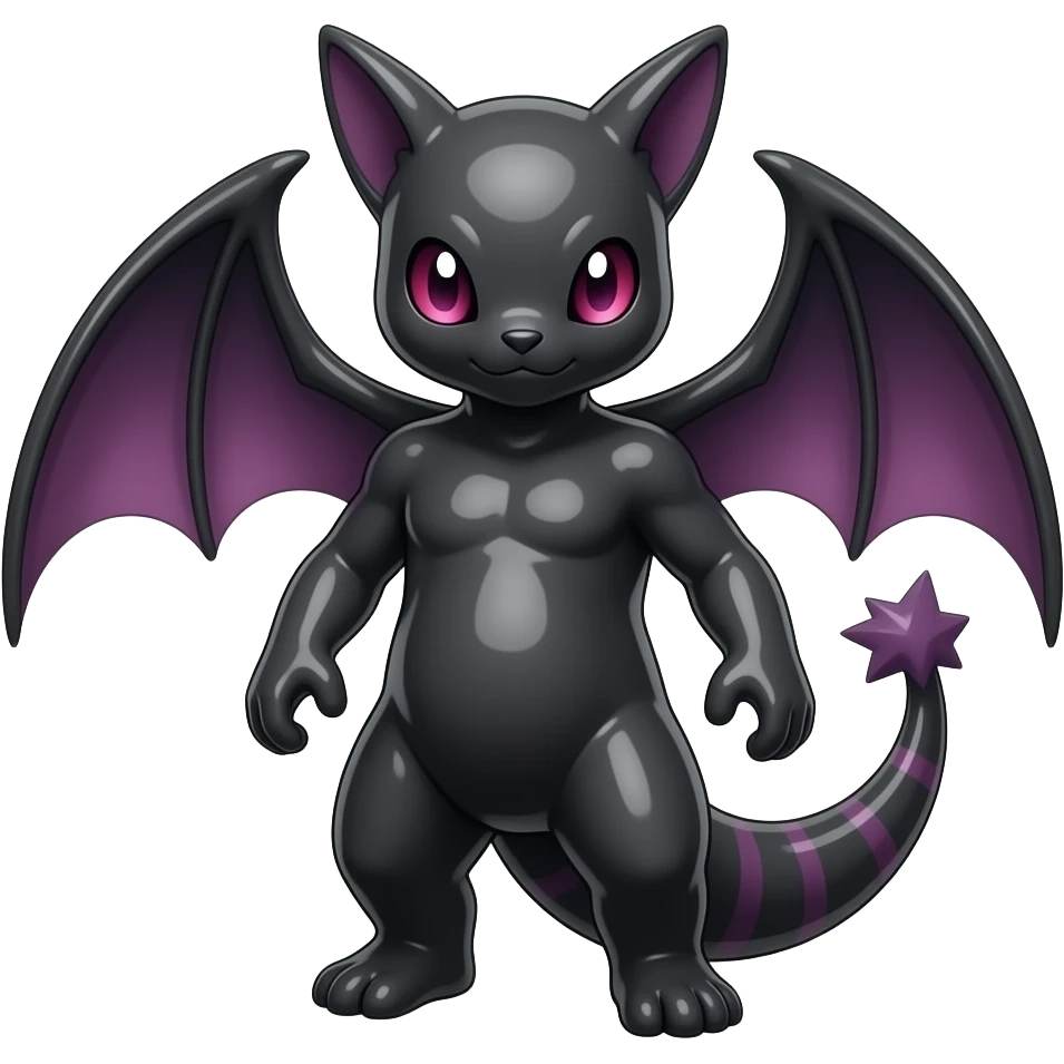 Shiny glossy melanistic oily Meloetta-Giratina-Noibat-Pokémon-Fakémon-fusion-hybrid-creature emoji