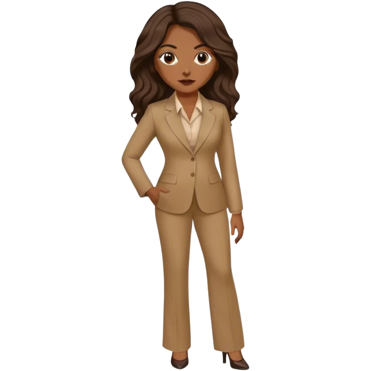 dark brown woman with medium brown long wavy hair with middle part and an executive tan pant suit  emoji