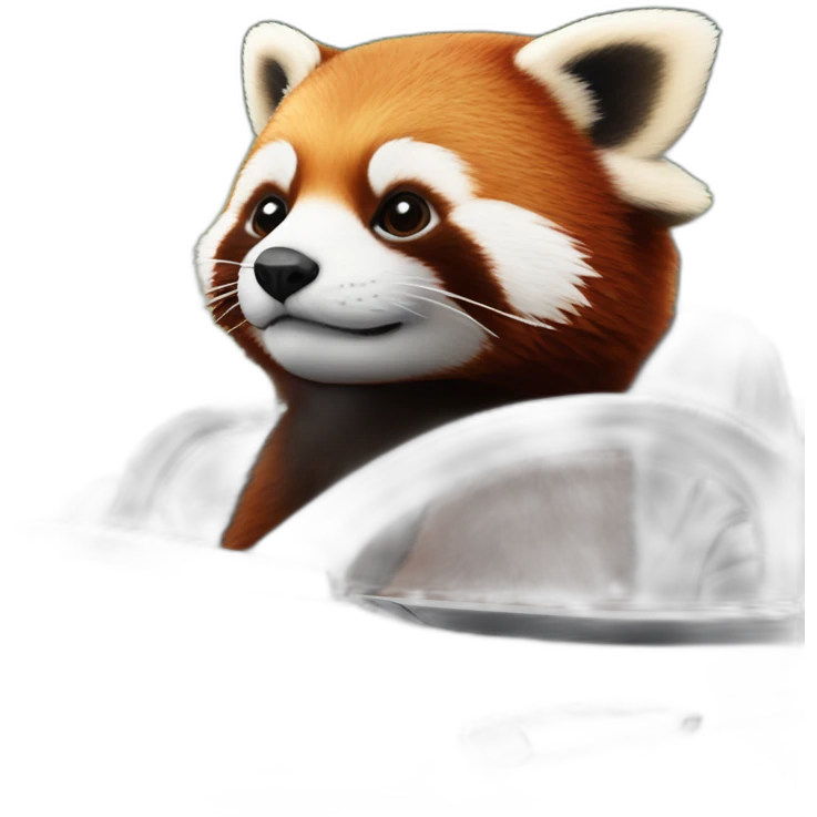 Red panda sitting in driver’s seat of a black Aston Martin emoji