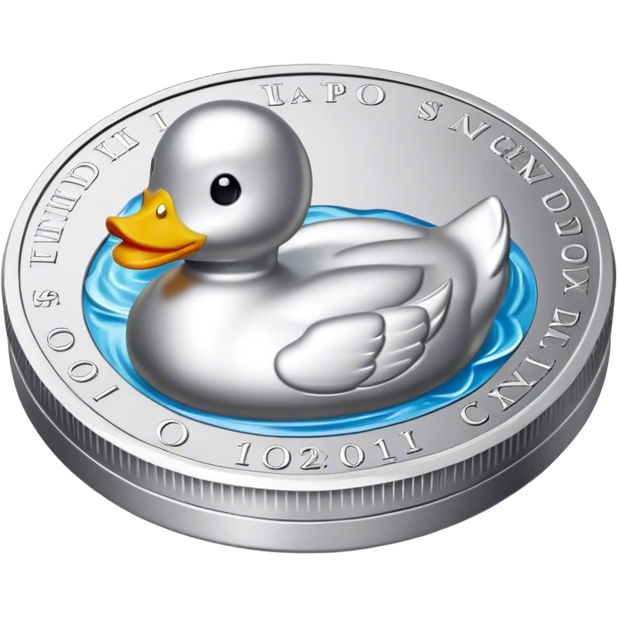 silver coin with a rubber ducky on it, the entire thing is colored silver emoji