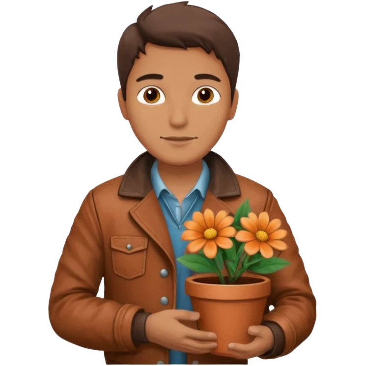 man holding a flower pot in jacket emoji
