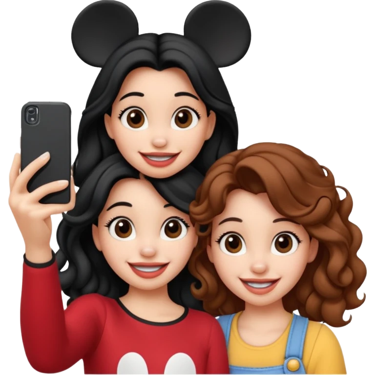 Haz un dos chicad una la bella de Disney y la otra uo con el pelo rizado largo haciendose un selfie como si et UVI ETB en el perquè de isney emoji