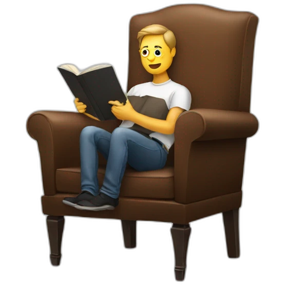 men reading a book sit in a chair emoji