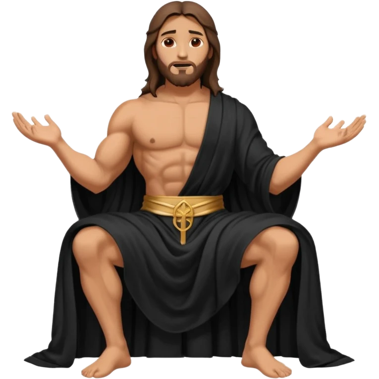 fullbody jesus christ jacked, sleeveless black robe sitting emoji