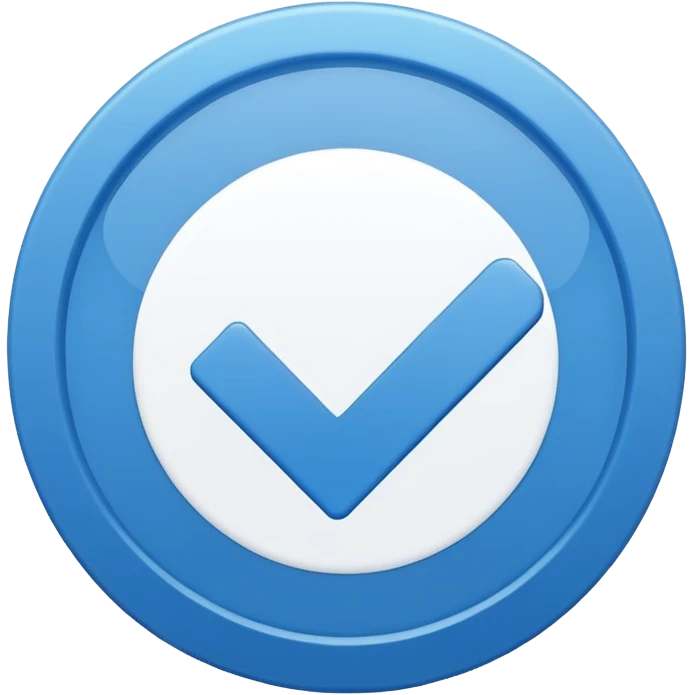 Simple icon, blue circle with a white checkmark in the center, clean white background, flat design, minimal style, clear and sharp, no text, no shadow. emoji