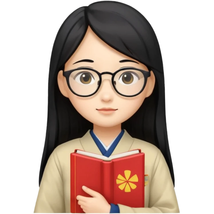 A student, asian girl, long black hair, wearing glasses, japanese uniform, hold book in front of their chest emoji