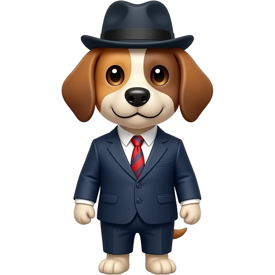 haz un emoji de un perro con traje y gorro emoji
