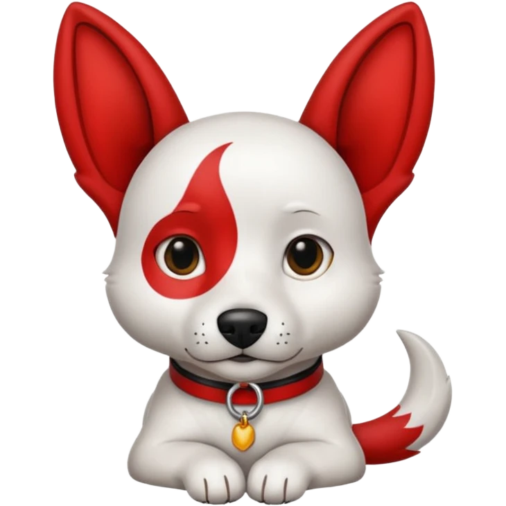 Perro blanco  con orejas negras  con un collar rojo sentado emoji