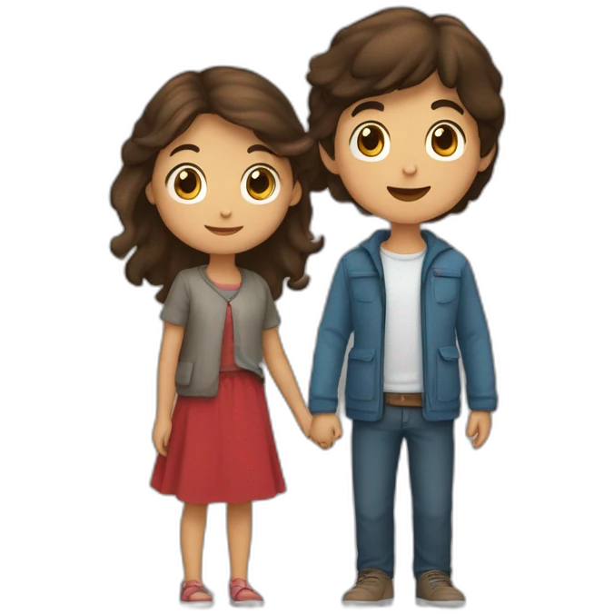 Une fille brune et un garçon brun avec un cœur emoji