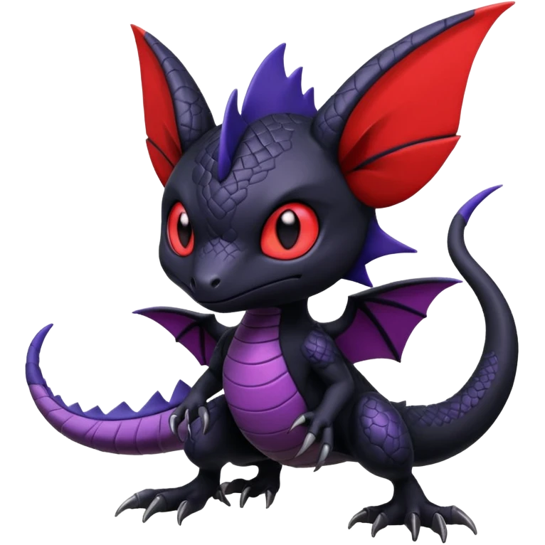 Dark edgy cute black red purple Noibat-Nargacuga-Trico-Salandit-Fakémon-Pokémon-hybrid-fusion emoji