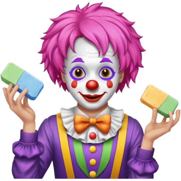 Clown dropping down to show pick up soap emoji