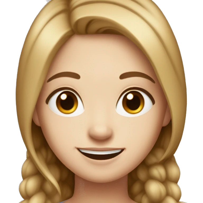 White girl smiling with light brown hair parted down the middle  emoji