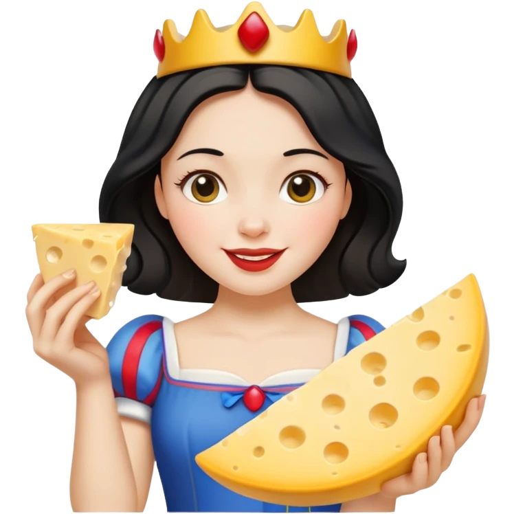 happy Snow White holding wedge of cheese emoji