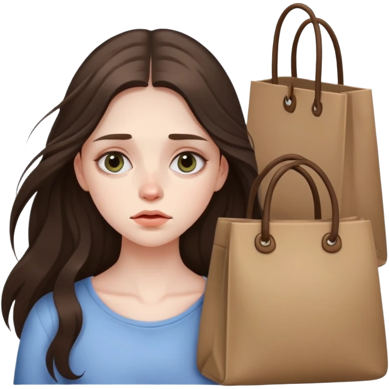 beautiful pale brunette girl with long hair looking tired with bags under eyes emoji