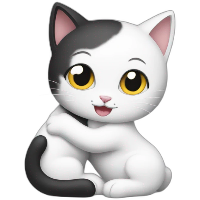 white kitty with black cat hug emoji