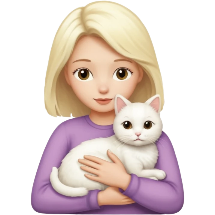 ["Blonde woman hugging a small white cat."] 546464564 emoji
