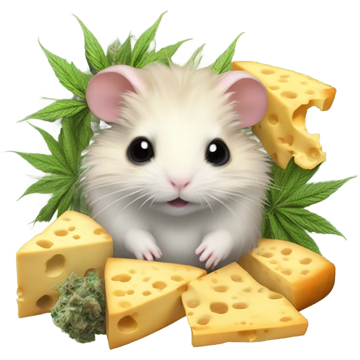 alien hamster cult with cheese and weed emoji