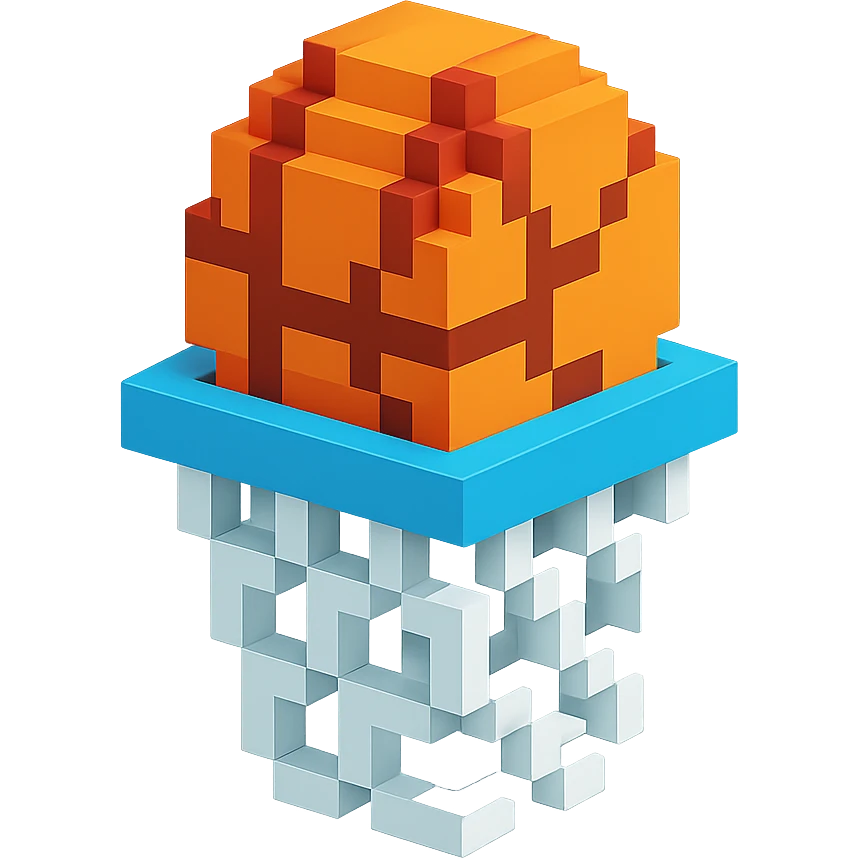 Voxel-style basketball in a net, no background, variation 3. emoji