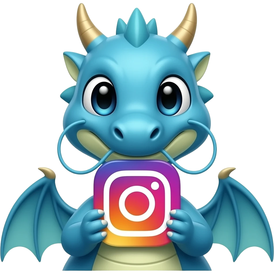 Blue dragon front looking  holding instagram logo emoji