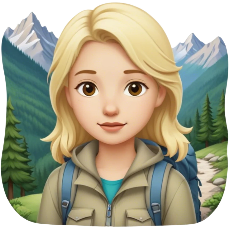 blonde backpacking girl in the mountains emoji
