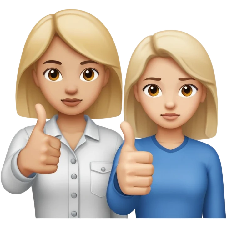 Girl with one hand giving thumbs up and the other hand giving thumbs down, showing mixed feelings emoji