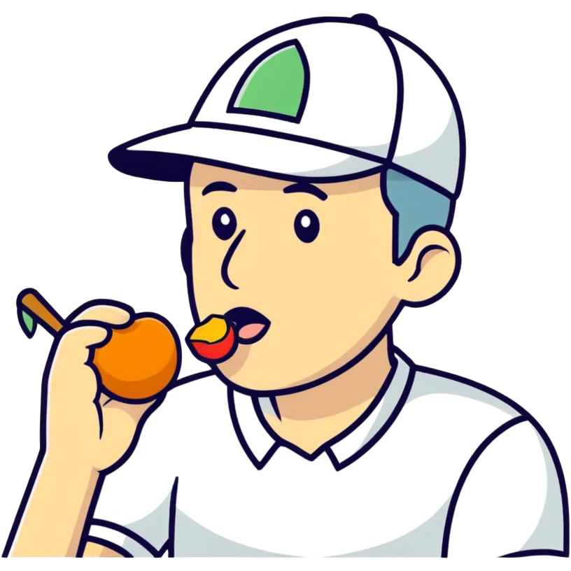 A Man wearing a golf hat eating peaches emoji