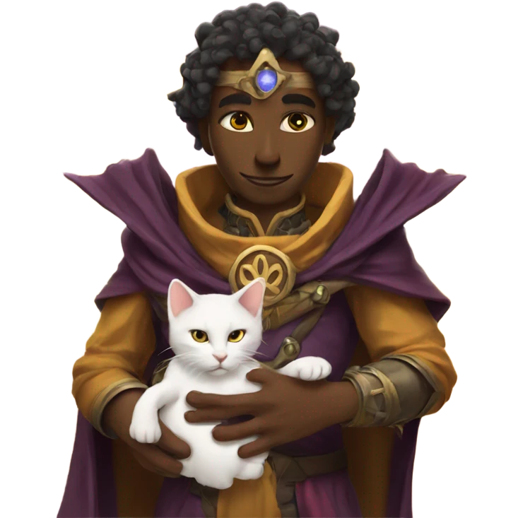 A sun warlock who is holding a kitten emoji
