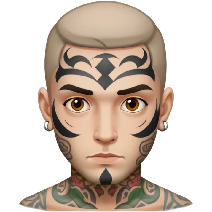 man with face tattoos, neutral expression emoji