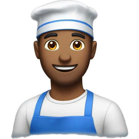 guy in a blue apron and a red hat emoji