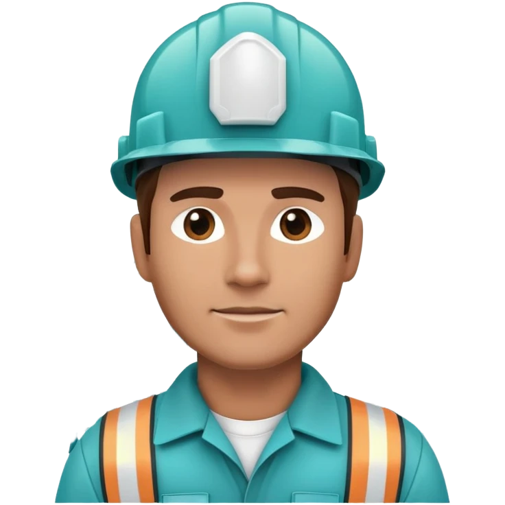 Male oil rig worker in uniform and safety helmet, cool tones with sky blue, teal green, white, and light gray emoji