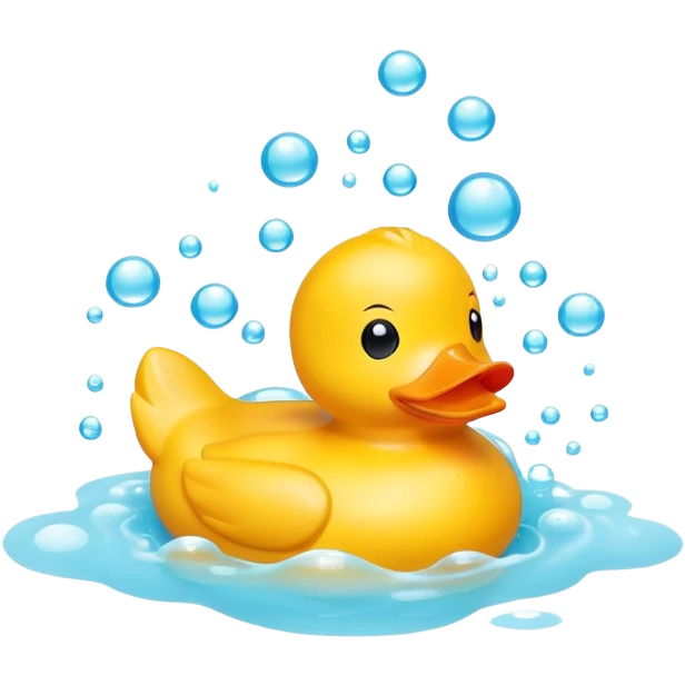 cute rubber duck toy in bath with bubbles emoji